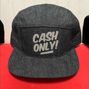 Black Denim Cap with 'Cash Only' Print